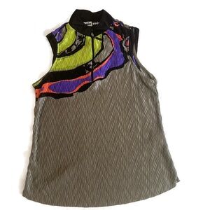 Jamie Sadock Women's Size S Sleeveless Polo Top Abstract Print 1/4 Zip Crinkle